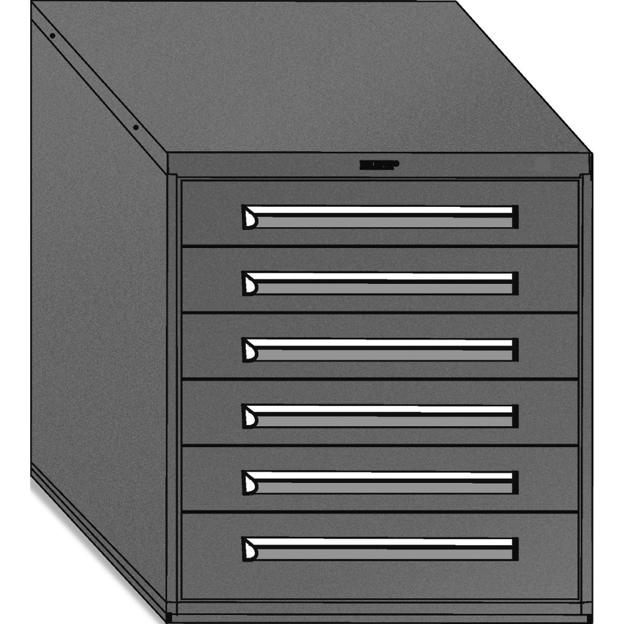 Equipto, 30x27x33 Modular Drawer Cabinet- W/ Div, Height 33.5 in, Width 30 in, Drawers 6 total; 5 4.5"h,and 2 6"h; Model # 4434H-RD; Color:  Textured Cherry Red